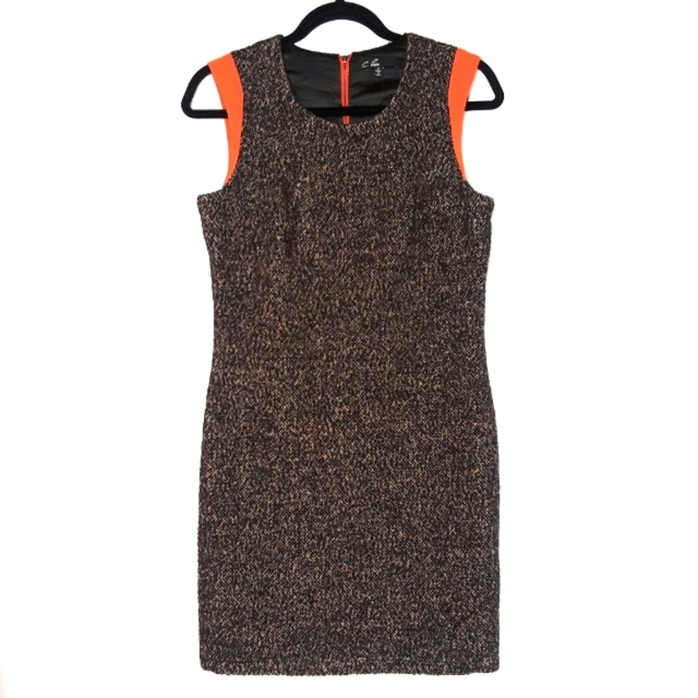 C. LUCE Wool Retro Orange Brown Mix Print Sleeveless Dress Small